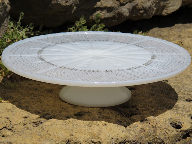 Gold-leaf Milk Glass Cake Stand from the rental inventory of www.momentarilyyours.com