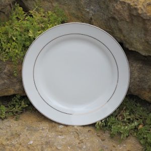 Gold-Rimmed White China Dinner Plates