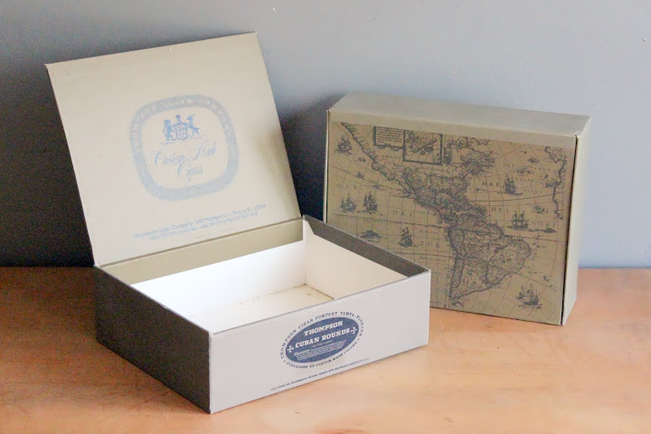 Thompson cigar boxes available for rent from www.momentarilyyours.com, $1.50 each.