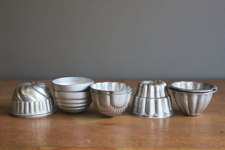 Assorted tin jello molds from the rental inventory of www.momentarilyyours.com, $1 each | Kansas City Vintage Rentals
