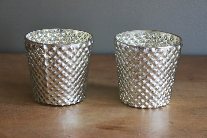 Mercury glass pillar holders from the rental inventory of www.momentarilyyours.com, $4.
