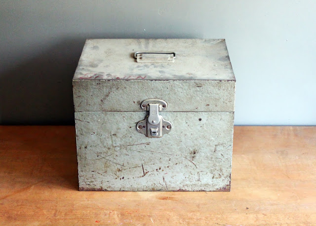 Gray metal box available for rent from www.momentarilyyours.com, $3.