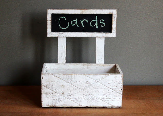 White wooden chalkboard box from the rental inventory of www.momentarilyyours.com