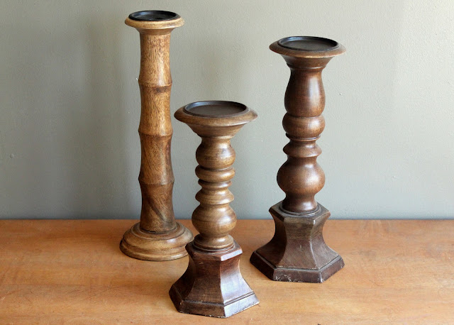 Chunky wooden pillar holders available for rent from www.momentarilyyours.com, $2.00 each.