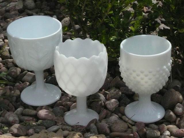 Milk Glass Goblets from the rental inventory of www.momentarilyyours.com