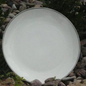Silver-Rimmed Off-White China Dinner Plates