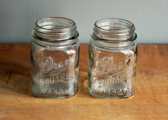 Antique pint-sized square mason jars available for rent from www.momentarilyyours.com, $0.75 each.