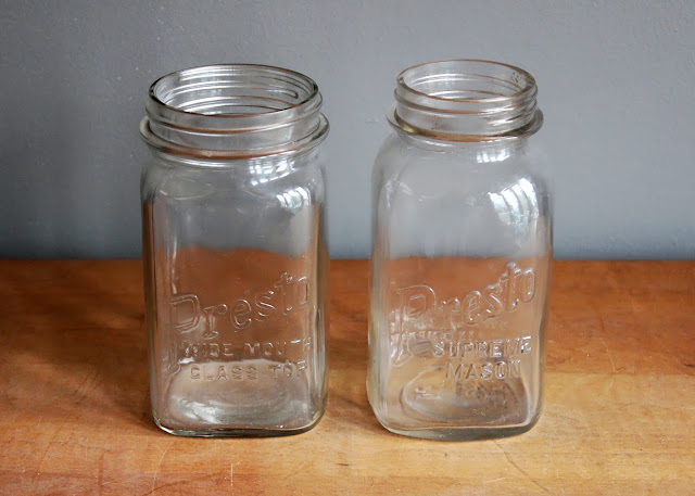 Quart-sized clear square mason jars, $1.25 each.