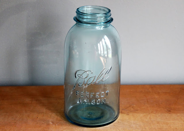 Half gallon blue mason jars available for rent from www.momentarilyyours.com, $3.00 each.