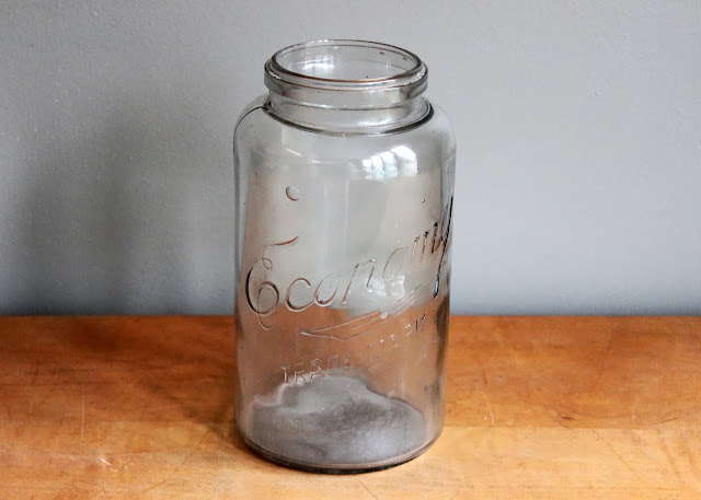 Antique half gallon Economy mason jars for rent from www.momentarilyyours.com, $2.00 each.