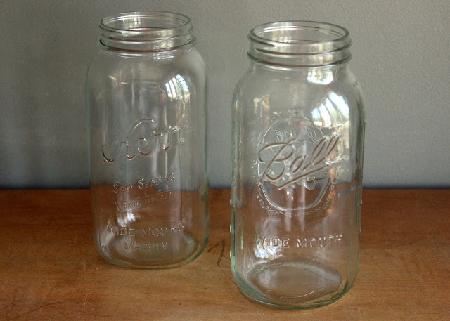 Half gallon clear mason jars available for rent from www.momentarilyyours.com, $1.50 each.