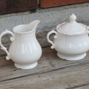 White Ceramic Creamer & Sugar Set