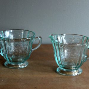 Blue Depression Glass Creamer & Sugar Set