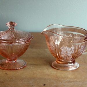 Pink Depression Glass Creamer & Sugar Set