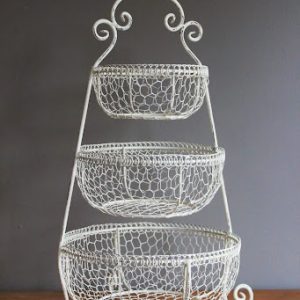 Cream 3-Tiered Chicken Wire Basket