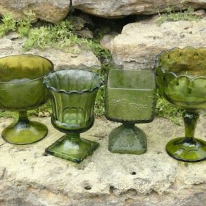 Small Green Pedestal Bowls